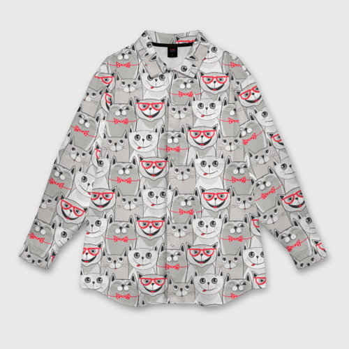 Мужская рубашка oversize 3D с принтом Серые коты, вид спереди #2