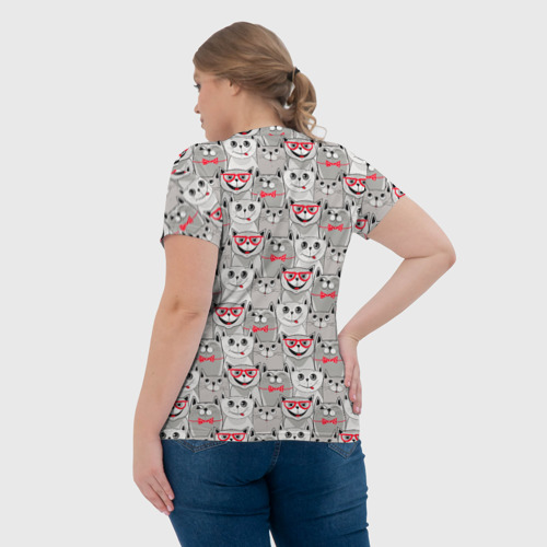 Женская футболка 3D с принтом Серые коты, вид сзади #2