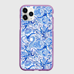 Чехол для iPhone 11 Pro матовый Гжельская роспись на белом фоне