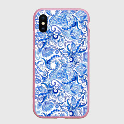 Чехол для iPhone XS Max матовый Гжельская роспись на белом фоне