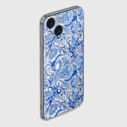 Чехол для iPhone 15 силиконовый с защитой камеры Гжельская роспись на белом фоне - фото 2