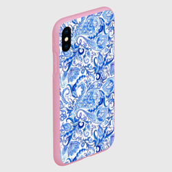 Чехол для iPhone XS Max матовый Гжельская роспись на белом фоне - фото 2