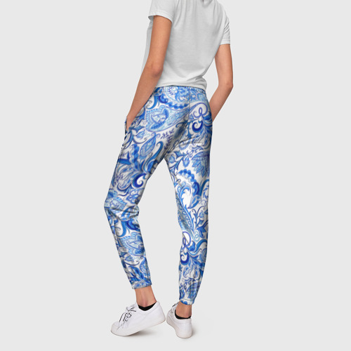 Женские брюки 3D Гжельская роспись на белом фоне, цвет 3D печать - фото 4