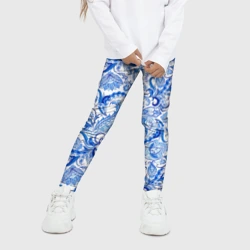 Детские леггинсы 3D Гжельская роспись на белом фоне - фото 2