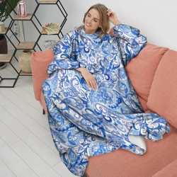 Плед с рукавами Гжельская роспись на белом фоне - фото 2