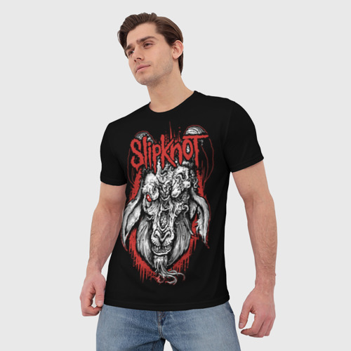 Мужская футболка 3D с принтом Slipknot - козёл, фото на моделе #1