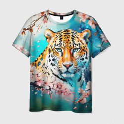 Леопард с цветущей сакурой – Мужская футболка 3D с принтом купить со скидкой в -26%