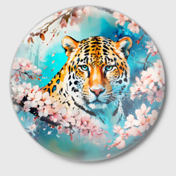Значок Леопард с цветущей сакурой