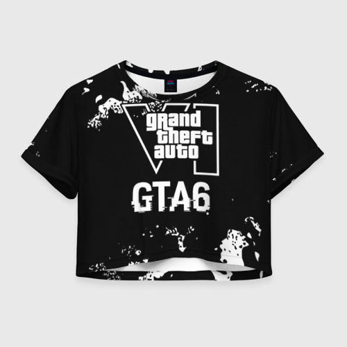 Женская футболка Crop-top 3D GTA6 glitch на темном фоне, цвет 3D печать