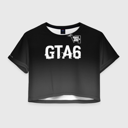 Женская футболка Crop-top 3D GTA6 glitch на темном фоне посередине, цвет 3D печать