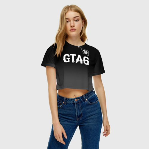 Женская футболка Crop-top 3D GTA6 glitch на темном фоне посередине, цвет 3D печать - фото 3