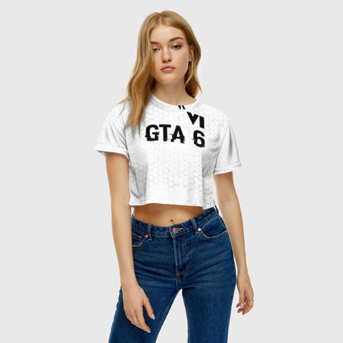 Женская футболка Crop-top 3D GTA 6 glitch на светлом фоне посередине, цвет 3D печать - фото 4