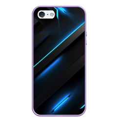 Чехол для iPhone 5/5S матовый Черная конструкция с синими неоновыми вставками