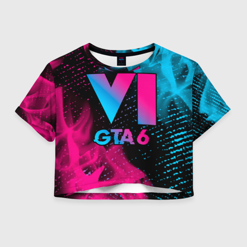 Женская футболка Crop-top 3D GTA 6 - neon gradient, цвет 3D печать