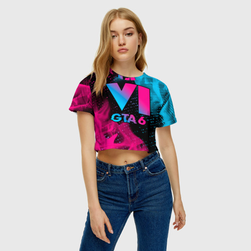 Женская футболка Crop-top 3D GTA 6 - neon gradient, цвет 3D печать - фото 3