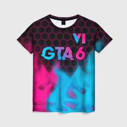 Женская футболка 3D GTA 6 - neon gradient посередине