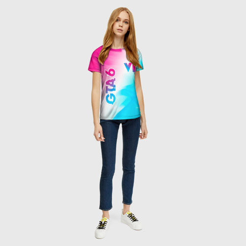 Женская футболка 3D GTA 6 neon gradient style вертикально, цвет 3D печать - фото 5