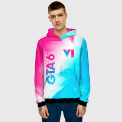 Мужская толстовка 3D GTA 6 neon gradient style вертикально - фото 2