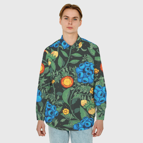 Мужская рубашка oversize 3D с принтом Черника с орехами, фото на моделе #1