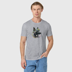 Мужская футболка хлопок Собака лайка в венке из цветов - фото 2