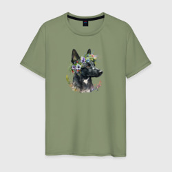 Собака лайка в венке из цветов – Мужская футболка хлопок с принтом купить со скидкой в -20%