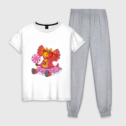 Женская пижама с белой футболкой хлопок Сирена - дракоша