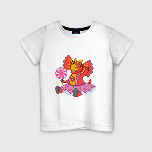 Детская футболка из хлопка с принтом Сирена - дракоша 3, вид спереди №1