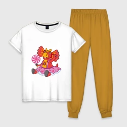 Женская пижама с белой футболкой хлопок Сирена - дракоша 3