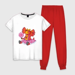 Женская пижама с белой футболкой хлопок Сирена - дракоша 3