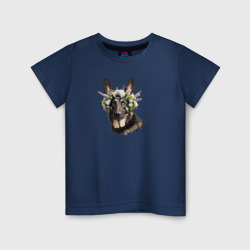 Детская футболка хлопок Немецкая овчарка в цветах