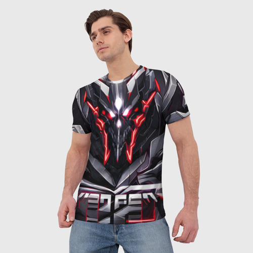 Мужская футболка 3D с принтом Красный кибернетический демон, фото на моделе #1