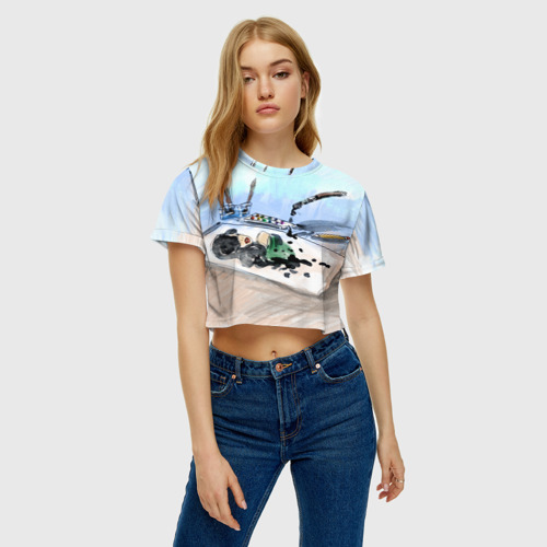 Женская футболка Crop-top 3D Капли и портрет тушью, цвет 3D печать - фото 3