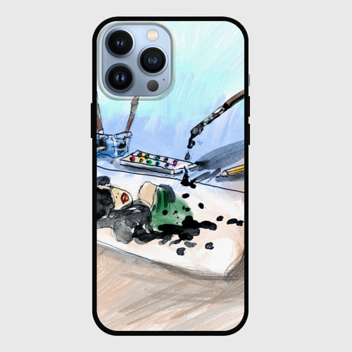 Чехол для iPhone 13 Pro Max с принтом Капли и портрет тушью, вид спереди #2