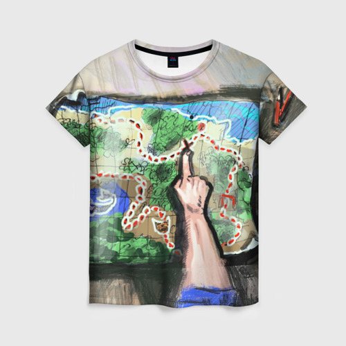 Женская футболка 3D с принтом Карта сокровищ, вид спереди #2