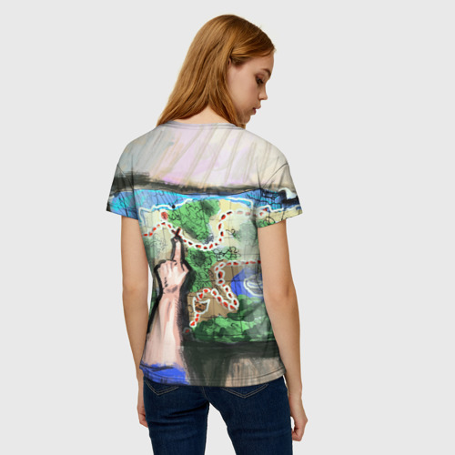Женская футболка 3D с принтом Карта сокровищ, вид сзади #2