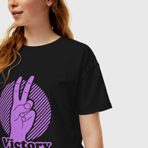 Женская футболка хлопок Oversize Victory hand gesture, цвет черный - фото 3