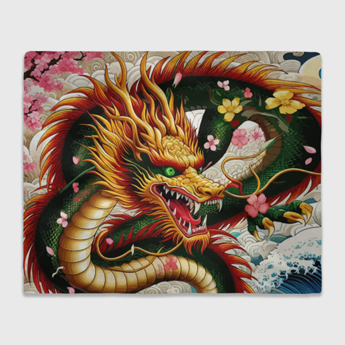 Плед 3D с принтом Морда японского дракона - ирезуми, вид спереди #2