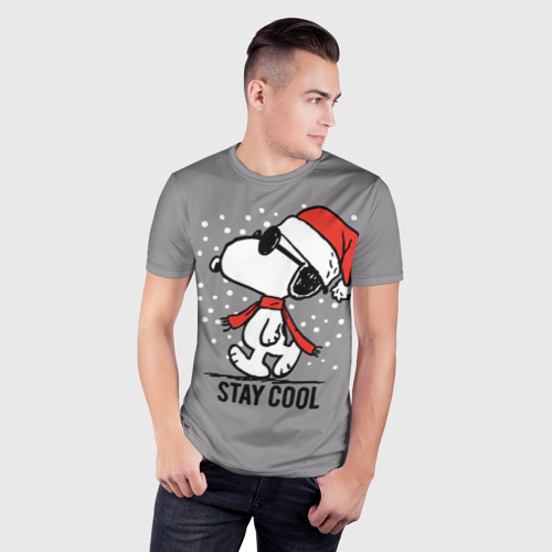 Мужская футболка 3D Slim с принтом Stay cool Snoopy, фото на моделе #1