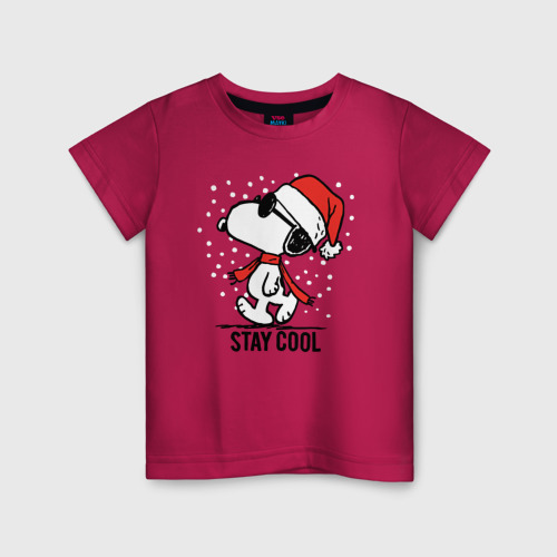 Детская футболка хлопок с принтом Snoopy stay cool, вид спереди #2