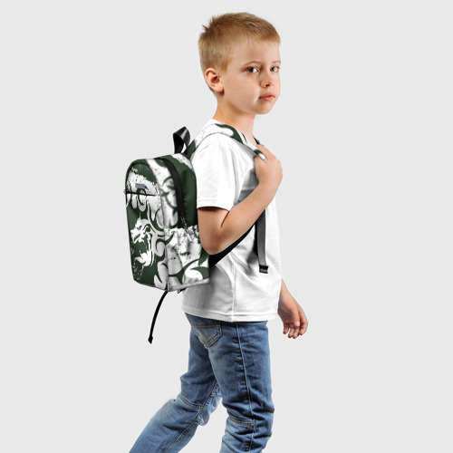 Детский рюкзак 3D с принтом Зелены дракон гранж 2024, вид сзади #1