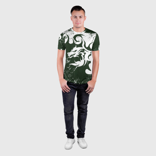 Мужская футболка 3D Slim с принтом Зелены дракон гранж 2024, вид сбоку #3