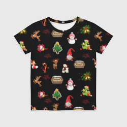 Детская футболка 3D Много новогодних игрушек