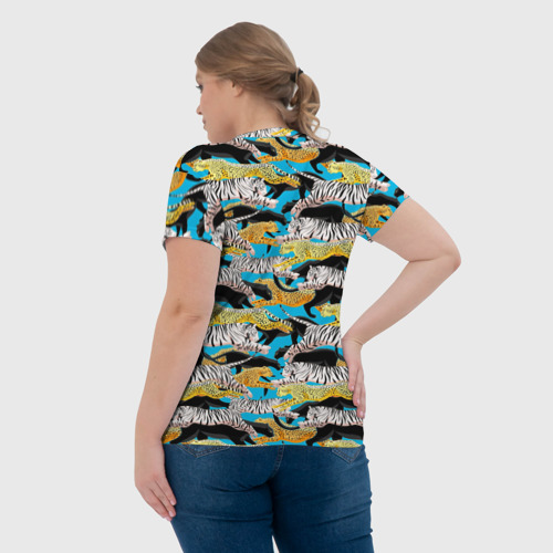 Женская футболка 3D с принтом Прыжок диких кошек, вид сзади #2