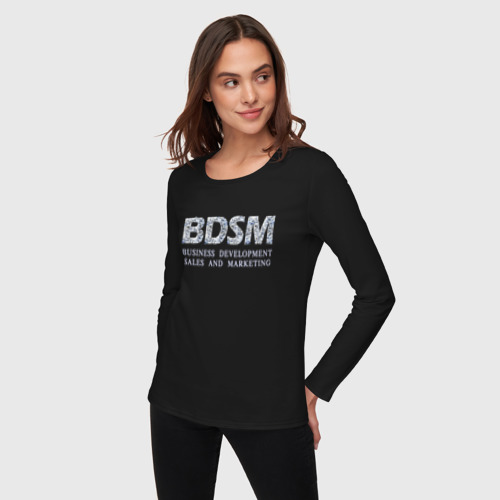 Женский лонгслив хлопок BDSM - business development sales and marketing, цвет черный - фото 3