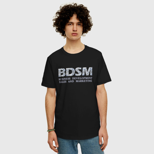 Мужская футболка хлопок Oversize с принтом BDSM - business development sales and marketing, фото на моделе #1