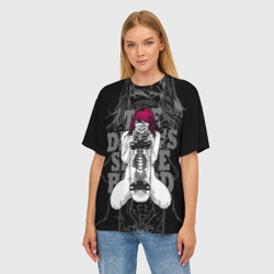 Женская футболка oversize 3D Демон-скелет и скейтборд  - фото 2