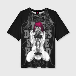 Женская футболка oversize 3D Демон-скелет и скейтборд 