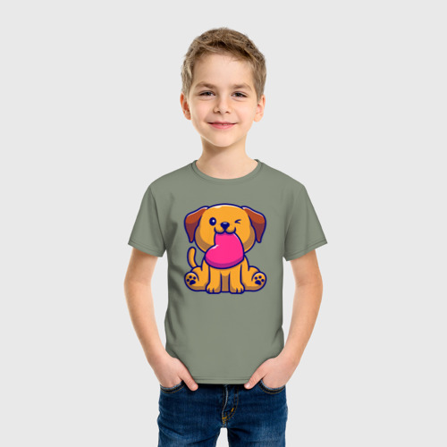 Детская футболка хлопок Собачка с сердечком, цвет авокадо - фото 3