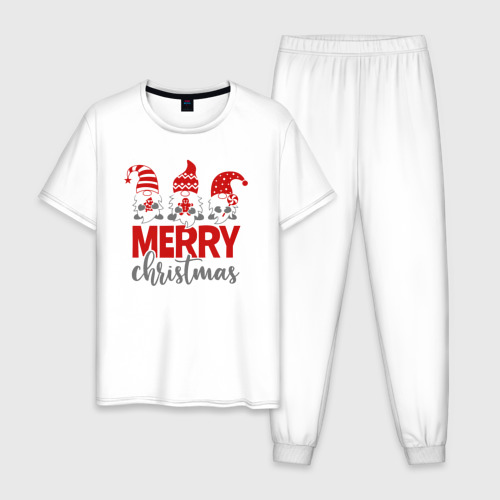 Мужская пижама хлопок с принтом Merry Christmas dwarves, вид спереди #2