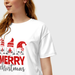 Футболка с принтом Merry Christmas dwarves для женщины, вид на модели спереди №2. Цвет основы: белый